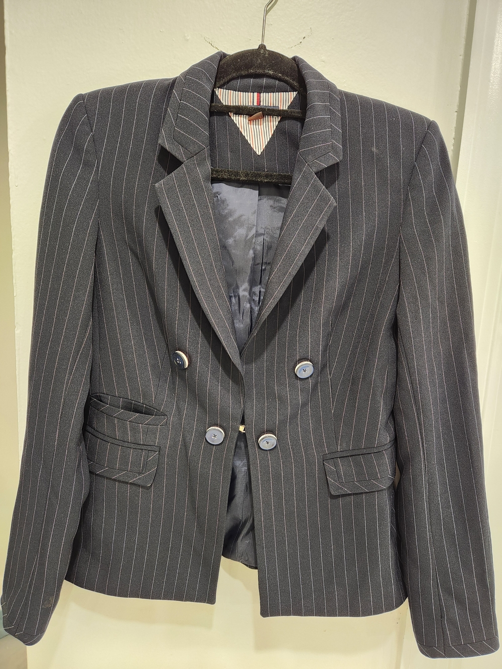 Tommy Hilfiger Navy Pinstripe Blazer with Striped Lining